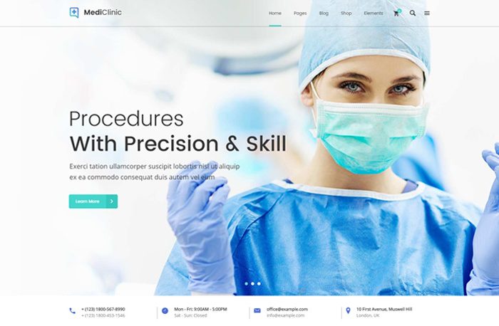Clinic – Profesyonel sağlık ve medikal web sitesi WordPress teması ana sayfa tasarımı